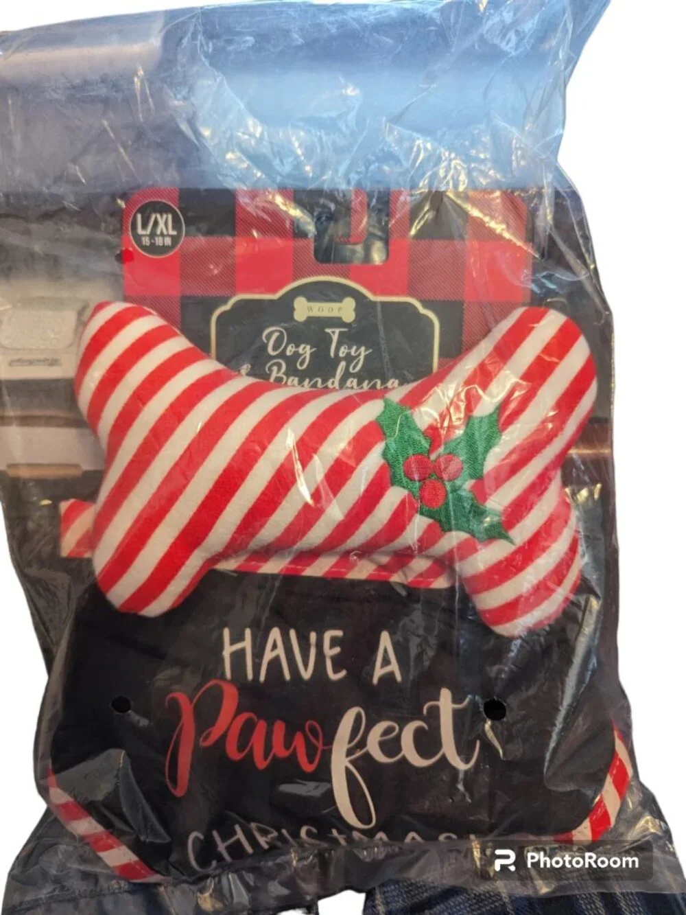 Woof Dog Toy And Bandana Christmas Holiday Gift Lot Set L XL 15-18 in